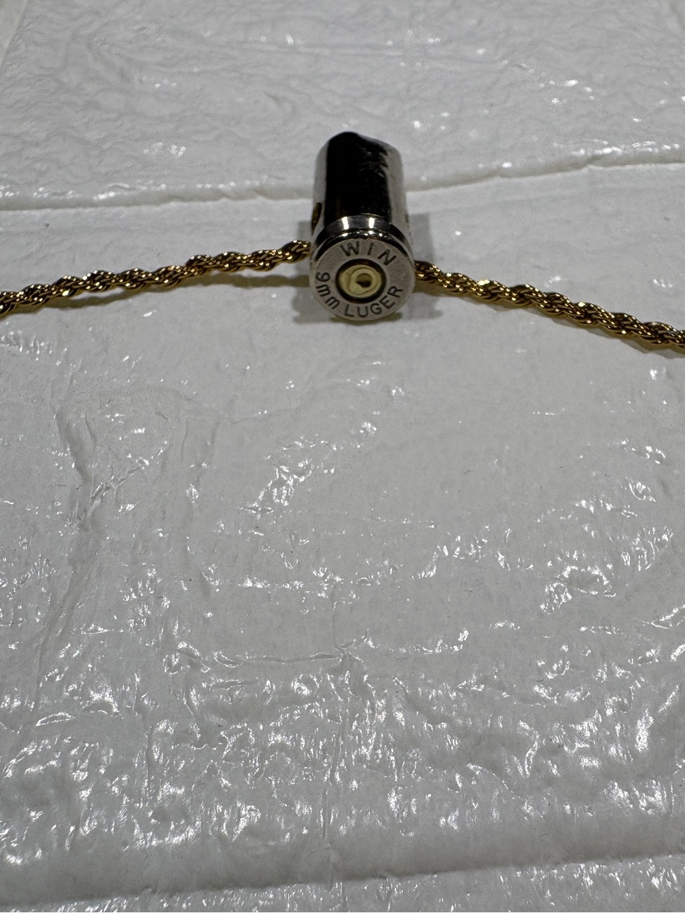 Gold Rope Chain 22in Necklace with Silver/Nickle Winchester 9MM Casing Pendant